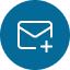 Icon of a white envelope outline with a plus sign (+) next to it, set against a solid dark blue circle.
