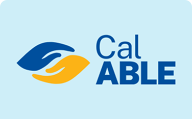 The CalABLE logo features the text "CalABLE" in dark blue next to an icon of two interlocking hands (one dark blue, one yellow-orange), symbolizing support.